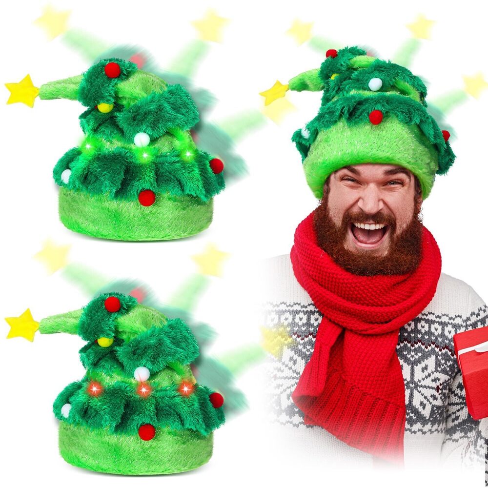3554 2 Pcs Singing Dancing Christmas Hat Interactive Musical Funny Plush